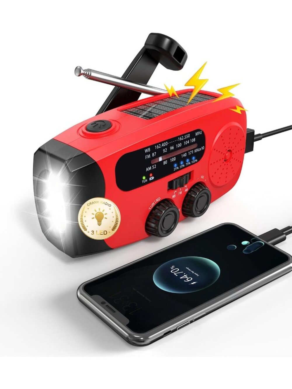 Emergency Hand Crank Radio with AM/FM/NOAA Weather, Portable Survival Tool